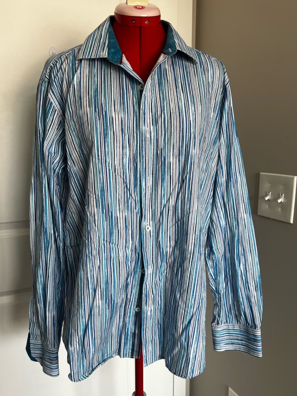 Bugatchi Blue & White Multi-Stripe Men's Button-Down Shirt